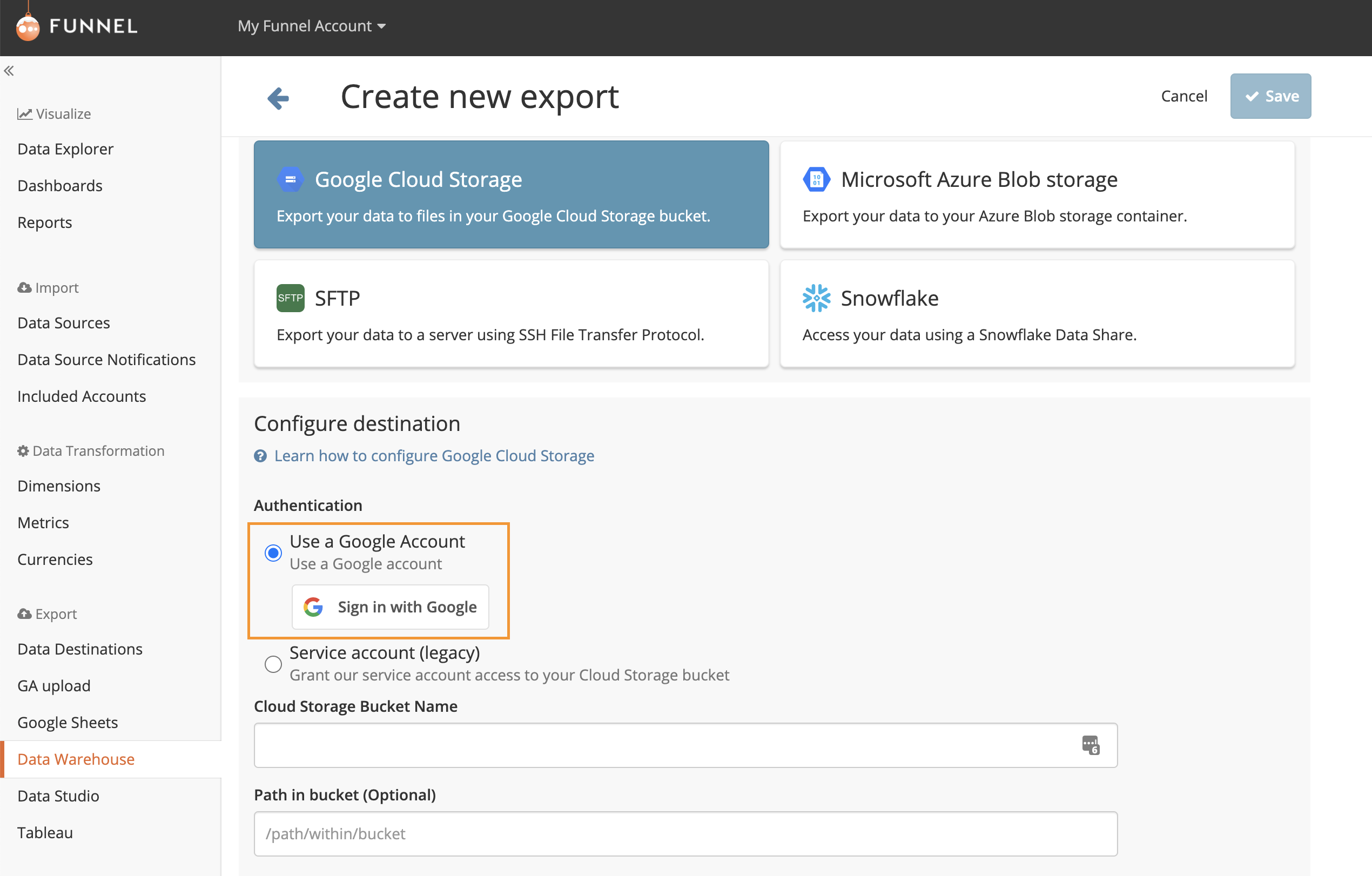 Authenticate with Google for Cloud Storage exports